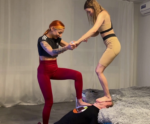 Foot Worship And Trample Femdom With Two Dominant Gamer Girls And Foot Slave