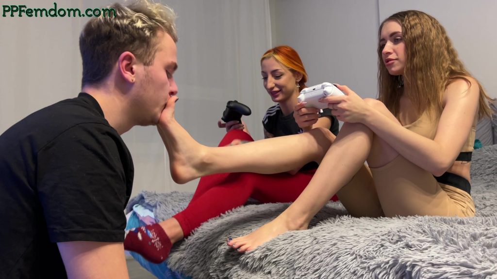 Foot Slave For Two Gamer Girls - Foot Worship Double Femdom