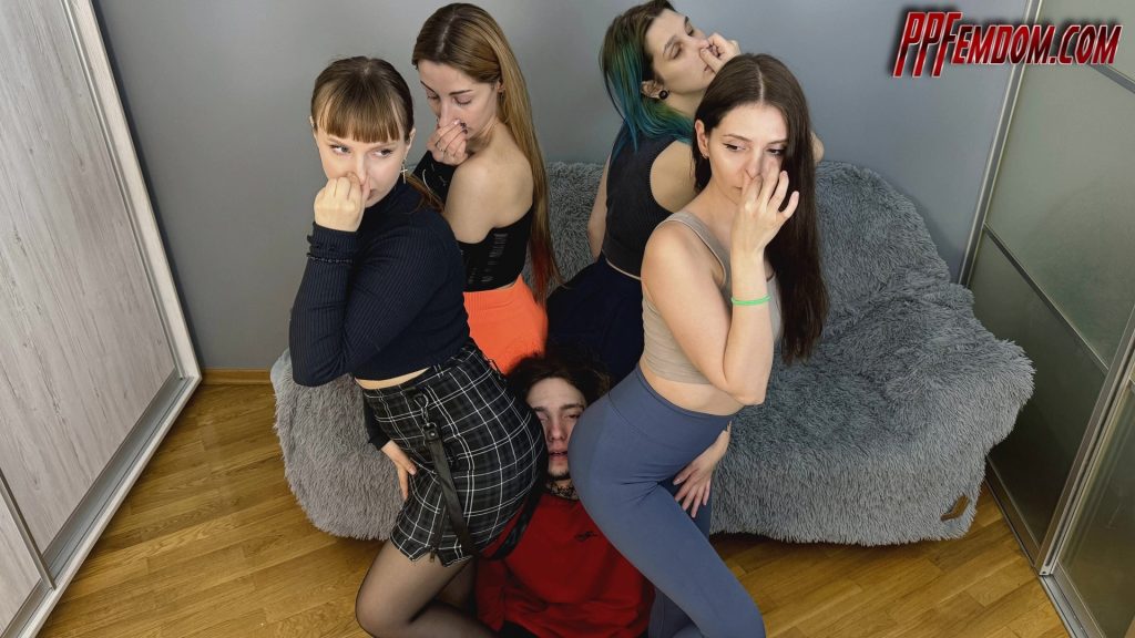 Farting Instead Of Air For A Slave From Four Mistresses