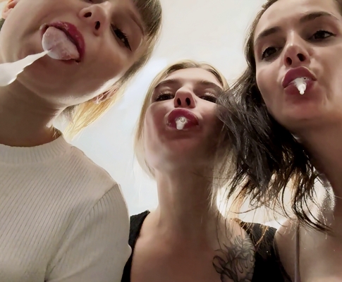 Teeth Brushing Spitting POV Triple Female Domination