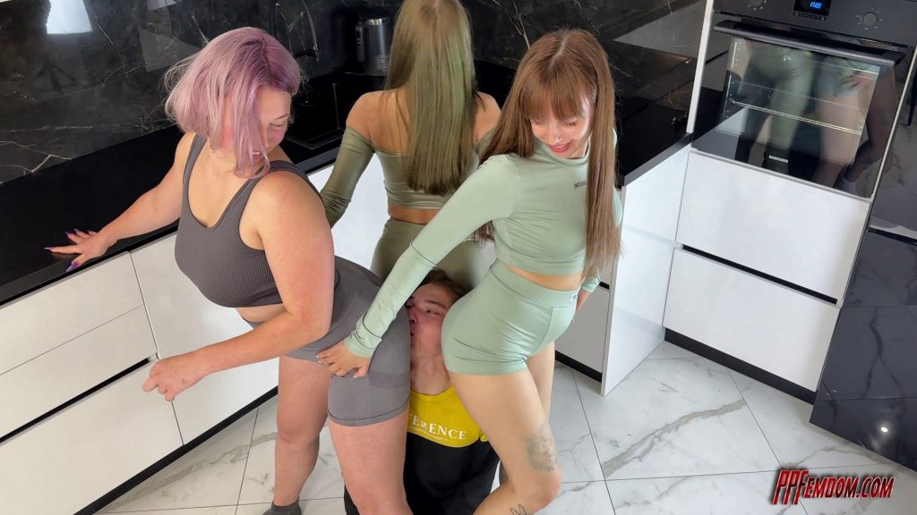Training a New Slave to Worship Asses of Three Girls including New Mistress Obsidia
