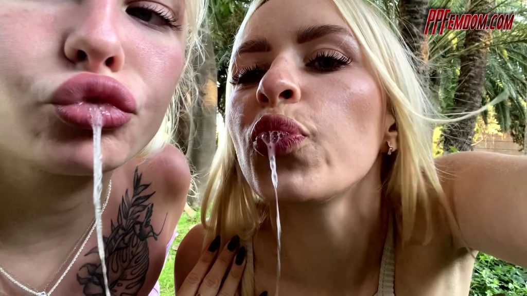 Two Girls Spit On You In Public Place - POV Double Spitting